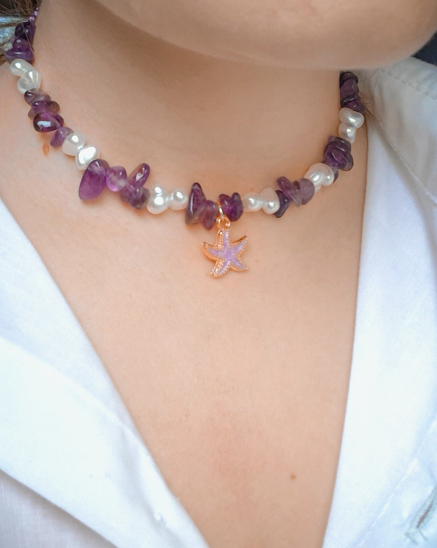 Choker Amatista y Perlas