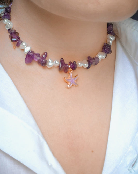 Choker Amatista y Perlas