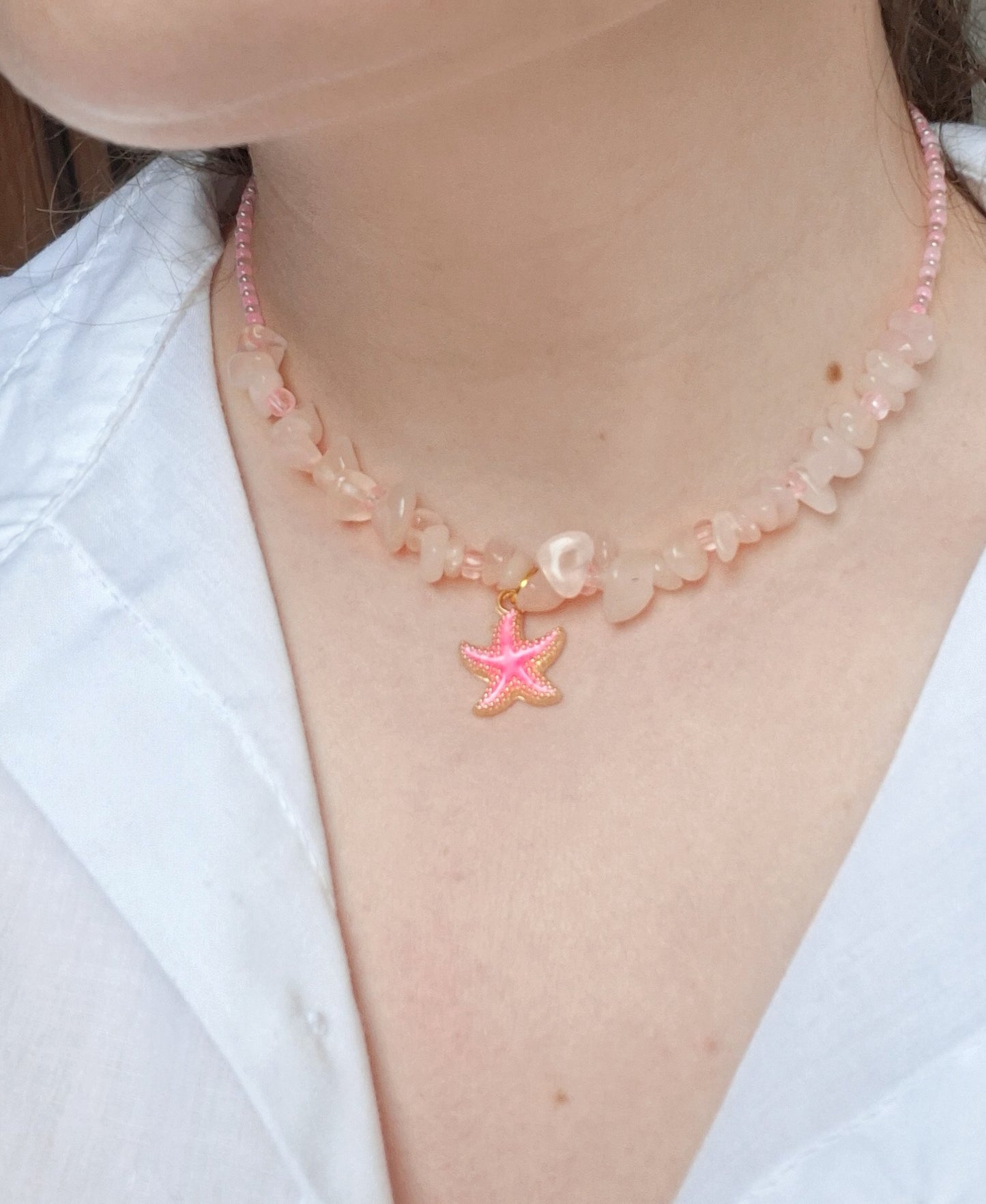 Collar Cuarzo Rosa y Estrella de Mar