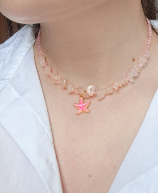 Collar Cuarzo Rosa y Estrella de Mar