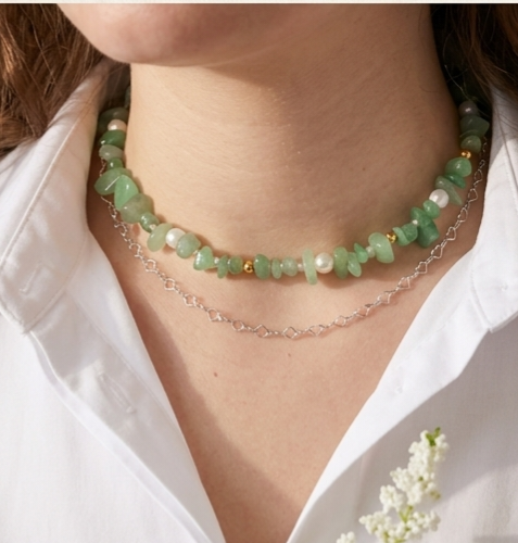 Collar turmalina verde y perlas